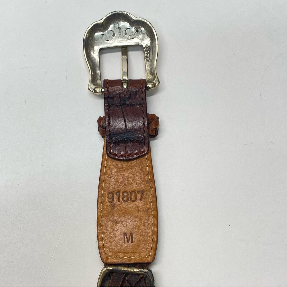 Brighton Women's Medium Camel Brown Leather Silver Plated Weaved Belt Casual - Picture 8 of 13